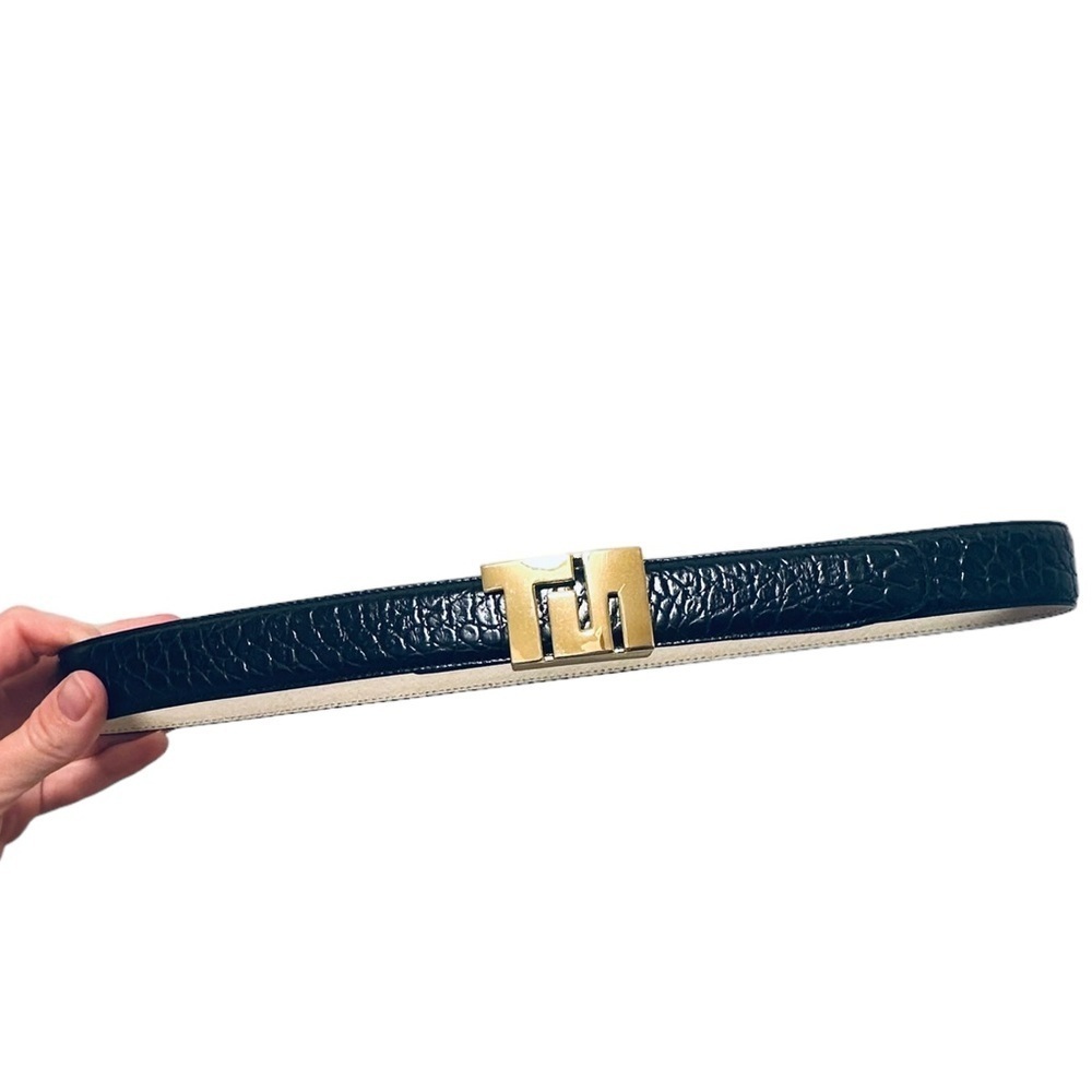 Terry Stack Black Italian Leather Leather lined belt removable gold buckle Sz M